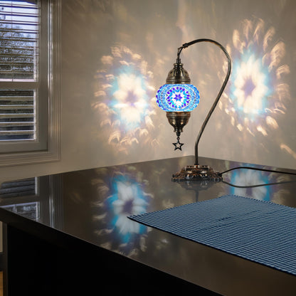 DEMMEX Turkish Moroccan Mosaic Table Lamp for Bedroom, Living Room - Tiffany Style Desk Bedside Lamp, Lampshade, Glass Mosaics & Beads, Decorated