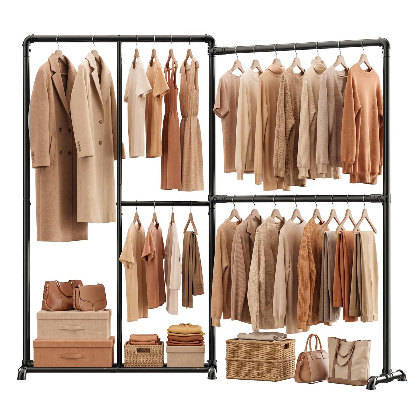 OPPAIYA Heavy Duty Clothes Rail, 195 x 170cm Adjustable Layout Corner Clothes Rack