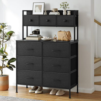 Mintnook Tall Chest of 9 Drawers, 3 Tiers Display Shelf Cabinet，Black