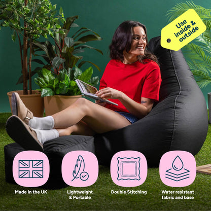 Bean Bag Bazaar Outdoor Bean Bag & Footstool with Filling Included, Black