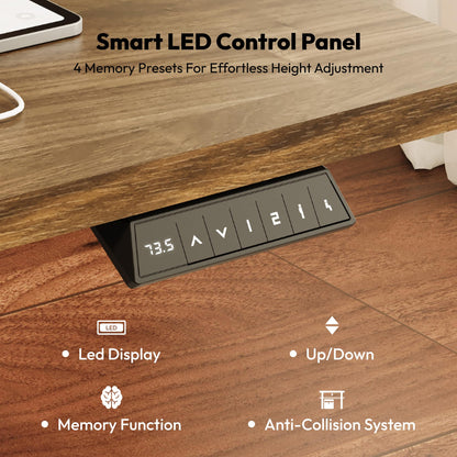 SANODESK Electric Standing Desk 140 * 60 Height Adjustable Desk With Memory Smart Panel Sit Stand Table With Cable Management for Home Office, Brown