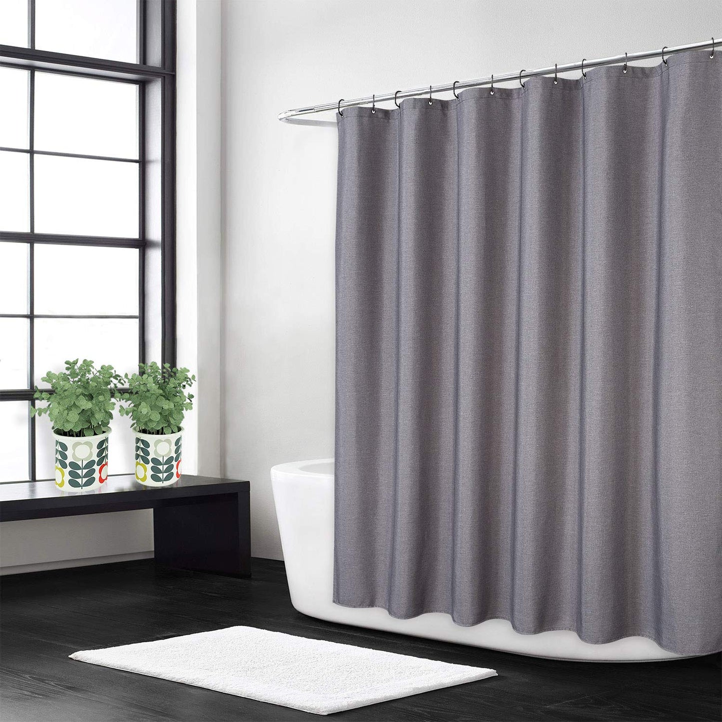 Flax Linen Like 240GSM Heavy Weight Stall Shower Curtain for Bathroom with Hooks Hotel Luxury Fabric Washable, Grey, 120x200 cm