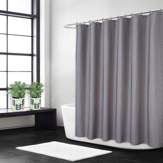 Flax Linen Like 240GSM Heavy Weight Stall Shower Curtain for Bathroom with Hooks Hotel Luxury Fabric Washable, Grey, 120x200 cm