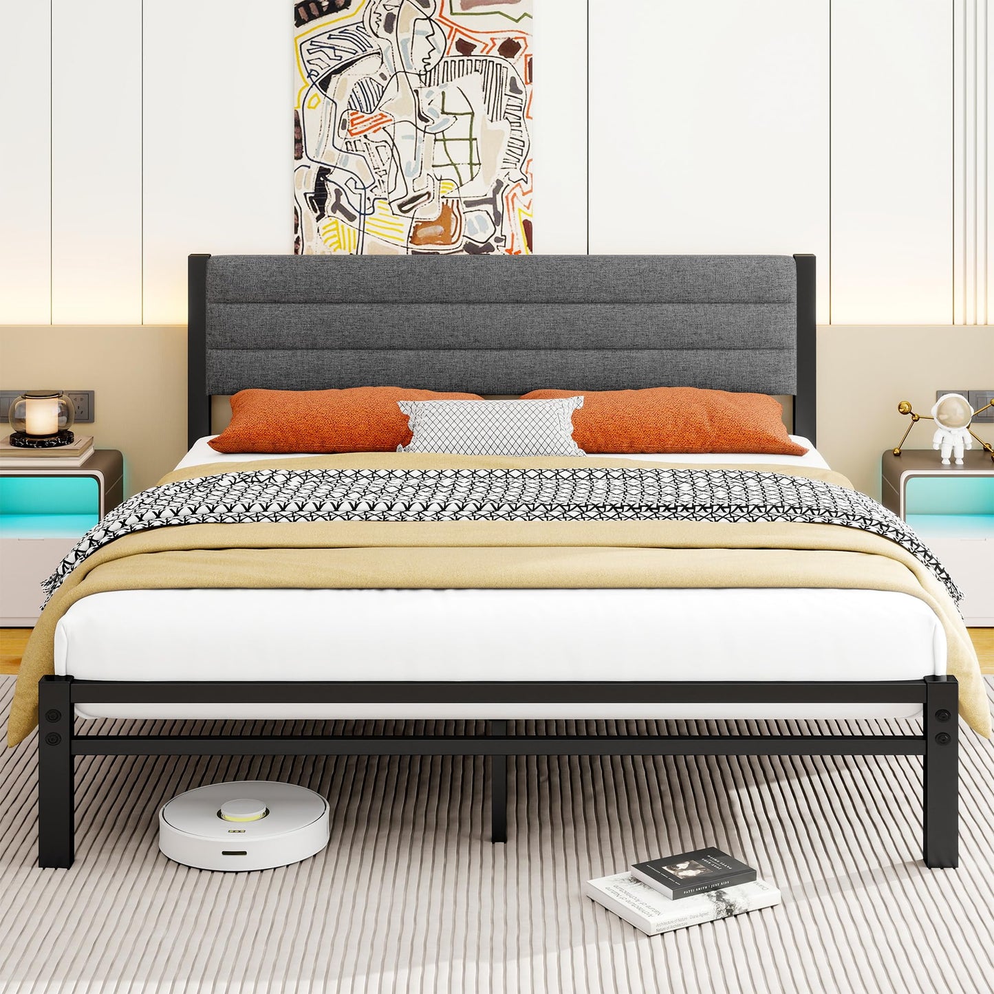 Diahomy King Size Bed Frame with Storage 5ft Upholstered Bed Platform Bed Frame/Metal Slats Support/No Box Spring Needed/Underbed Storage/Easy