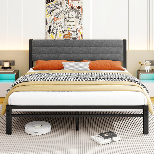 Diahomy King Size Bed Frame with Storage 5ft Upholstered Bed Platform Bed Frame/Metal Slats Support/No Box Spring Needed/Underbed Storage/Easy