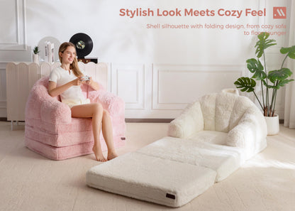 MAXYOYO Single Sofa Bed, Folding Bean Bag Chair, Faux Fur Fabric