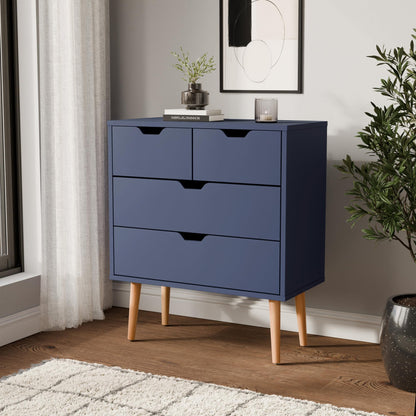 GFW Nyborg 2+2 Drawer Chest of Drawers, Blue Scandi Bedroom Storage Unit with Wooden Legs and Cut-Out Handles