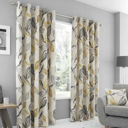 Fusion - Ensley - 100 Percent Cotton Pair of Eyelet Curtains - Ochre, 66" Width x 90" Drop (168 x 229 cm)