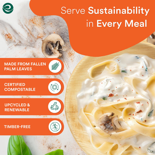 ECO SOUL 100 Disposable Palm Leaf Plates 8(20cm) Round Bamboo Plate I Eco Friendly, Biodegradable, Compostable Heavy-Duty Plate, Wooden Plates for