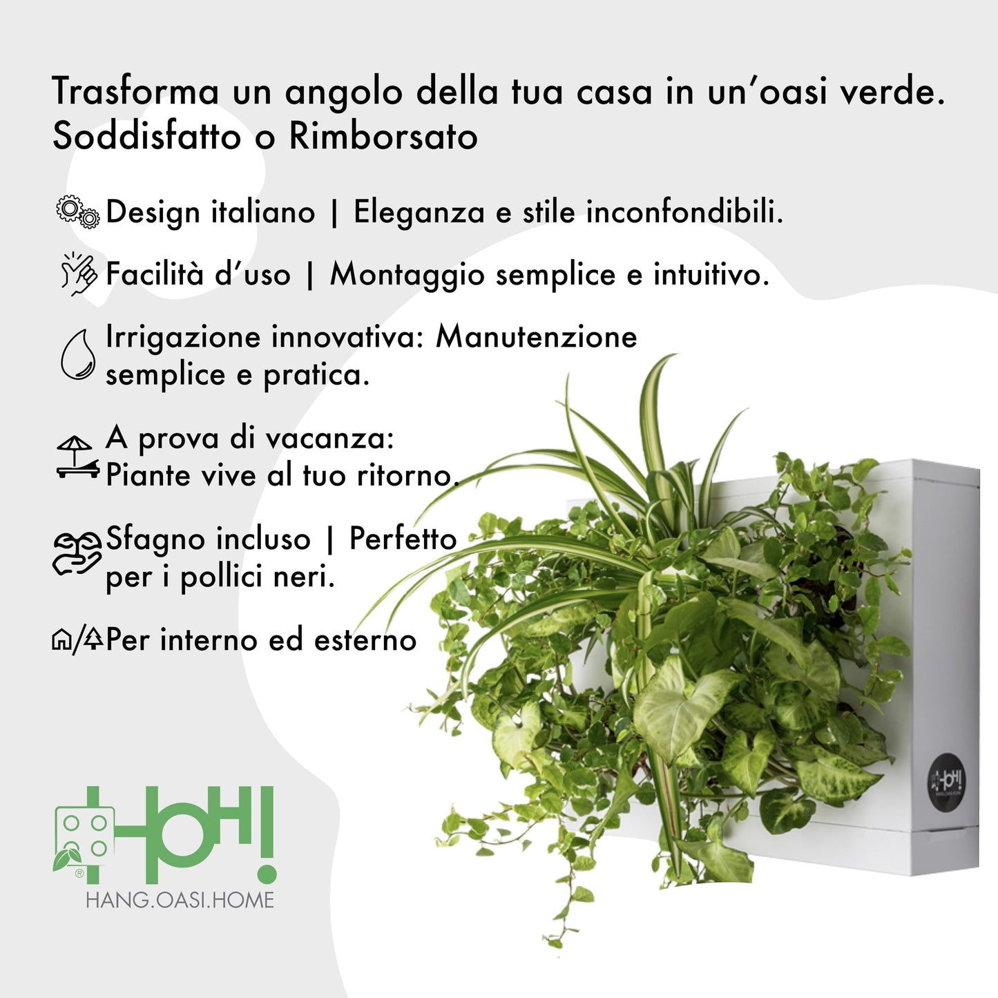 Ortisgreen HOH, Indoor and Outdoor Wall Mount Hanging Multi Plant Pot In White (ABS Plastic) with Natural Substrate and Instruction Included, Hanging