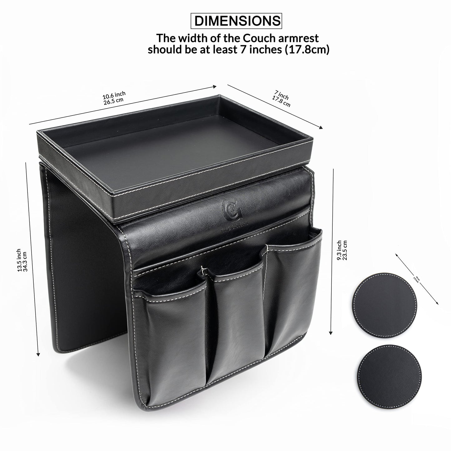 GLOCHYRA Armchair Caddy Remote holder for Recliners Armrest Organizer PU Leather - 5 Pockets Chair Caddy for phone