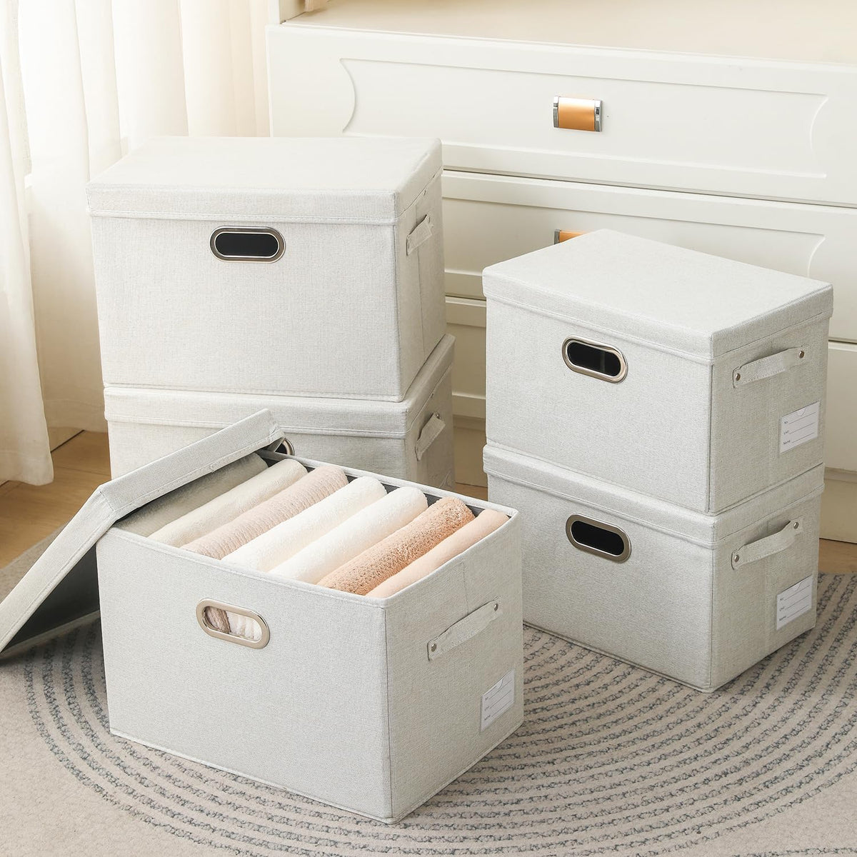 Prandom Storage Boxes with Lids Large,43x30x30cm,Beige[1-Pack]