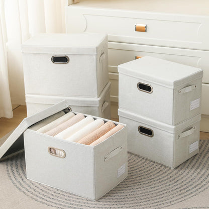 Prandom Storage Boxes with Lids Large,43x30x30cm,Beige[1-Pack]