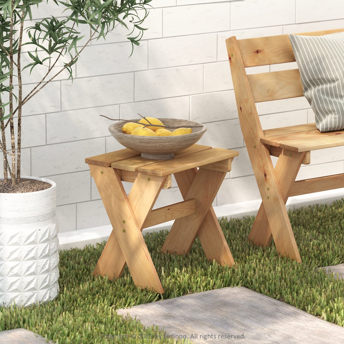 Furinno TIOMAN Patio Table, Outdoor Side Table, Flower Stand, Coffee Table, Pine Wood, for Patio, Garden, Porch, Natural