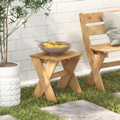 Furinno TIOMAN Patio Table, Outdoor Side Table, Flower Stand, Coffee Table, Pine Wood, for Patio, Garden, Porch, Natural