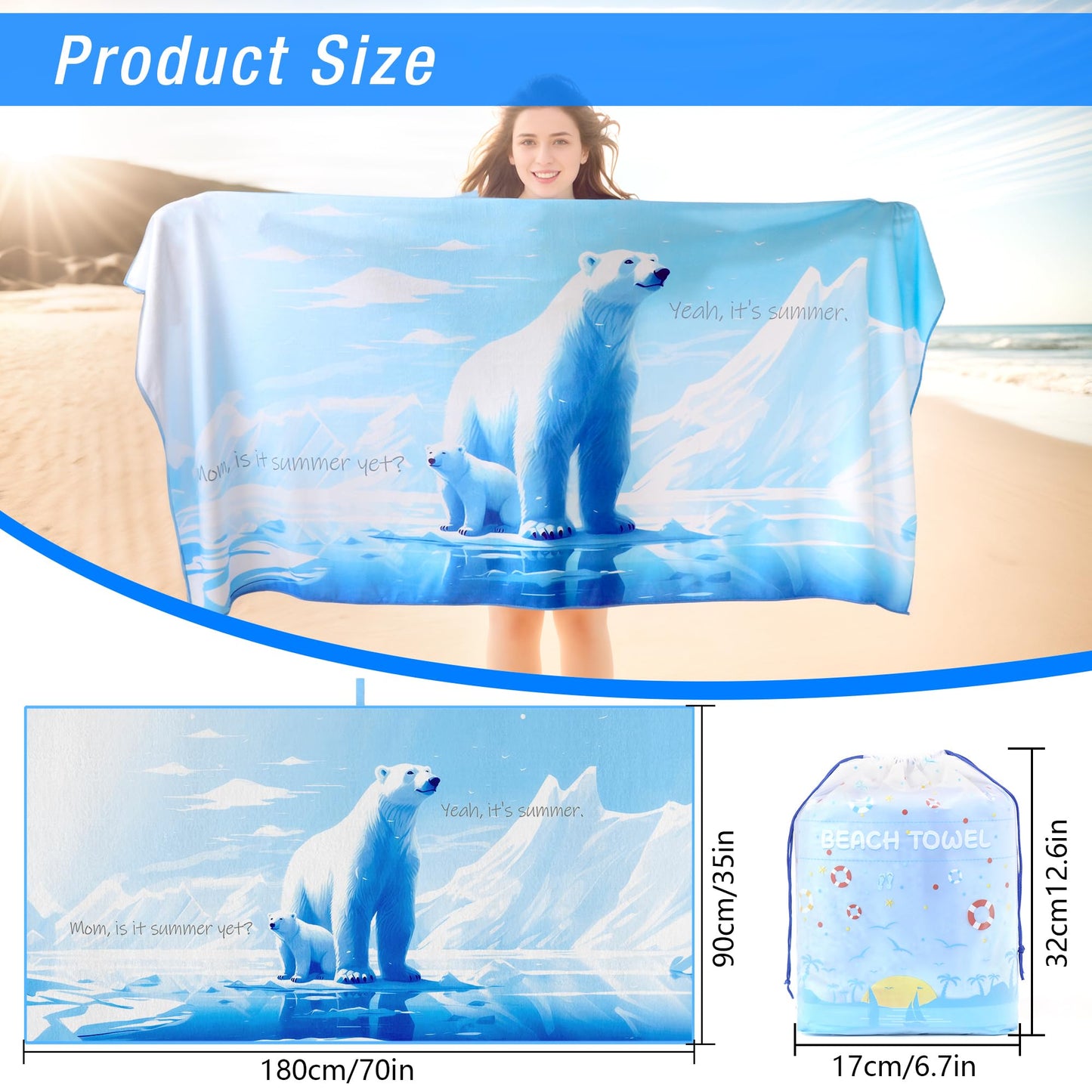 ZIOSINM Beach Towel Microfiber Beach Towel for Adult, 180 * 90cm Extra Large Beach Towel for Swimming, Beach, Travel, Sand Free, Quick Dry