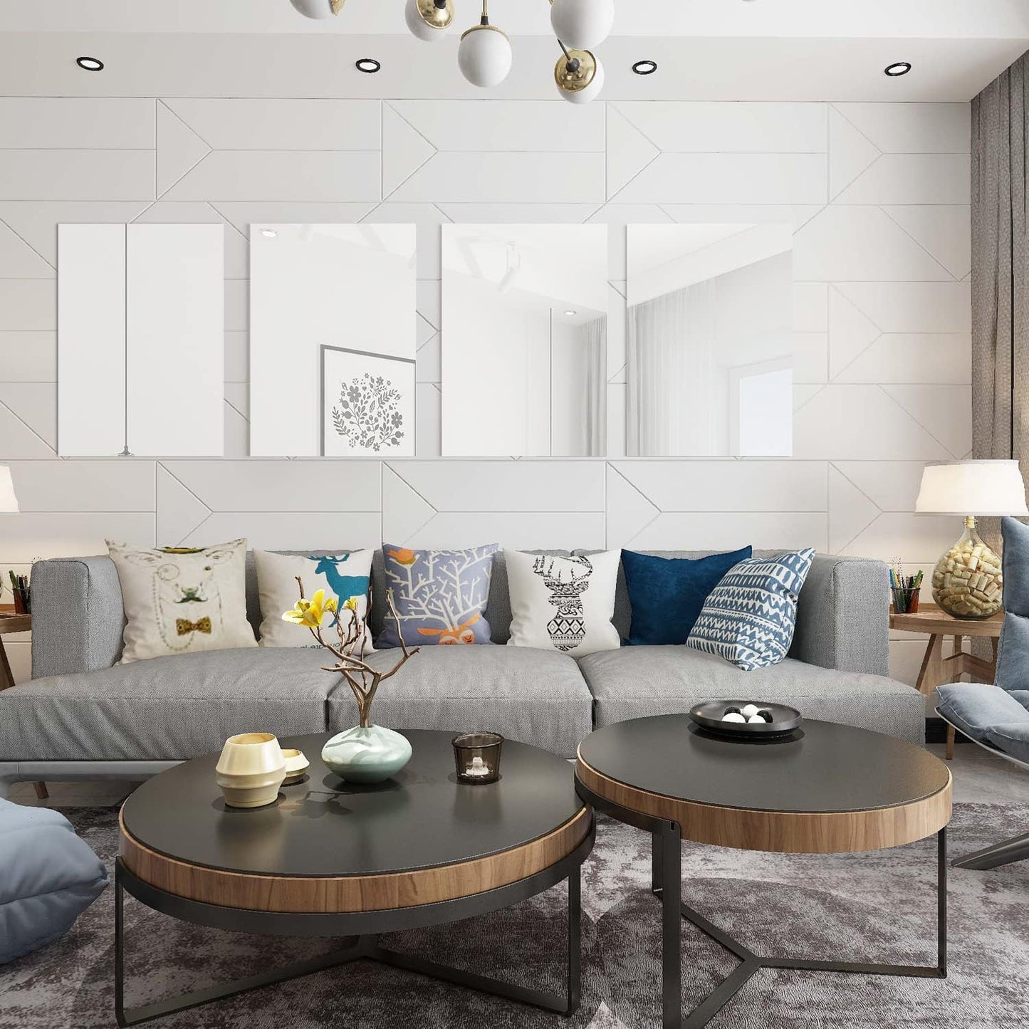 TSKDKIT 4Pcs HD Wall Mirror Self Adhesive Glass Mirrors Full Length Mirror Stick On Frameless Large Adhesive Mirrors Tile for Bathroom, Bedroom,