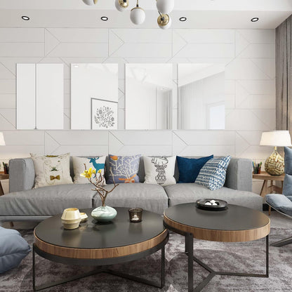 TSKDKIT 4Pcs HD Wall Mirror Self Adhesive Glass Mirrors Full Length Mirror Stick On Frameless Large Adhesive Mirrors Tile for Bathroom, Bedroom,