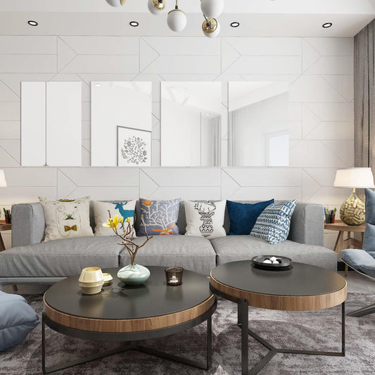 TSKDKIT 4Pcs HD Wall Mirror Self Adhesive Glass Mirrors Full Length Mirror Stick On Frameless Large Adhesive Mirrors Tile for Bathroom, Bedroom,