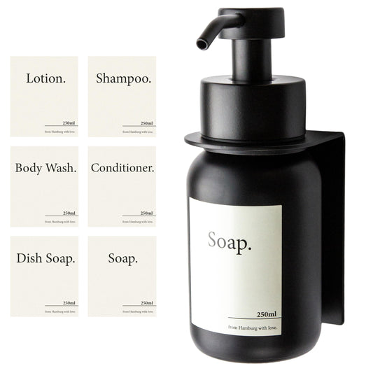 Designfactory Hamburg Glass Soap Dispenser | Wall mounted Soap Dispenser for Kitchen and Bathroom | Shampoo and Conditioner Dispenser | Modern Design