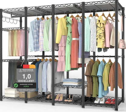 AQRA Metal Open Wardrobe, Heavy Duty Clothes Rail, 4 Assembly Ways, Black