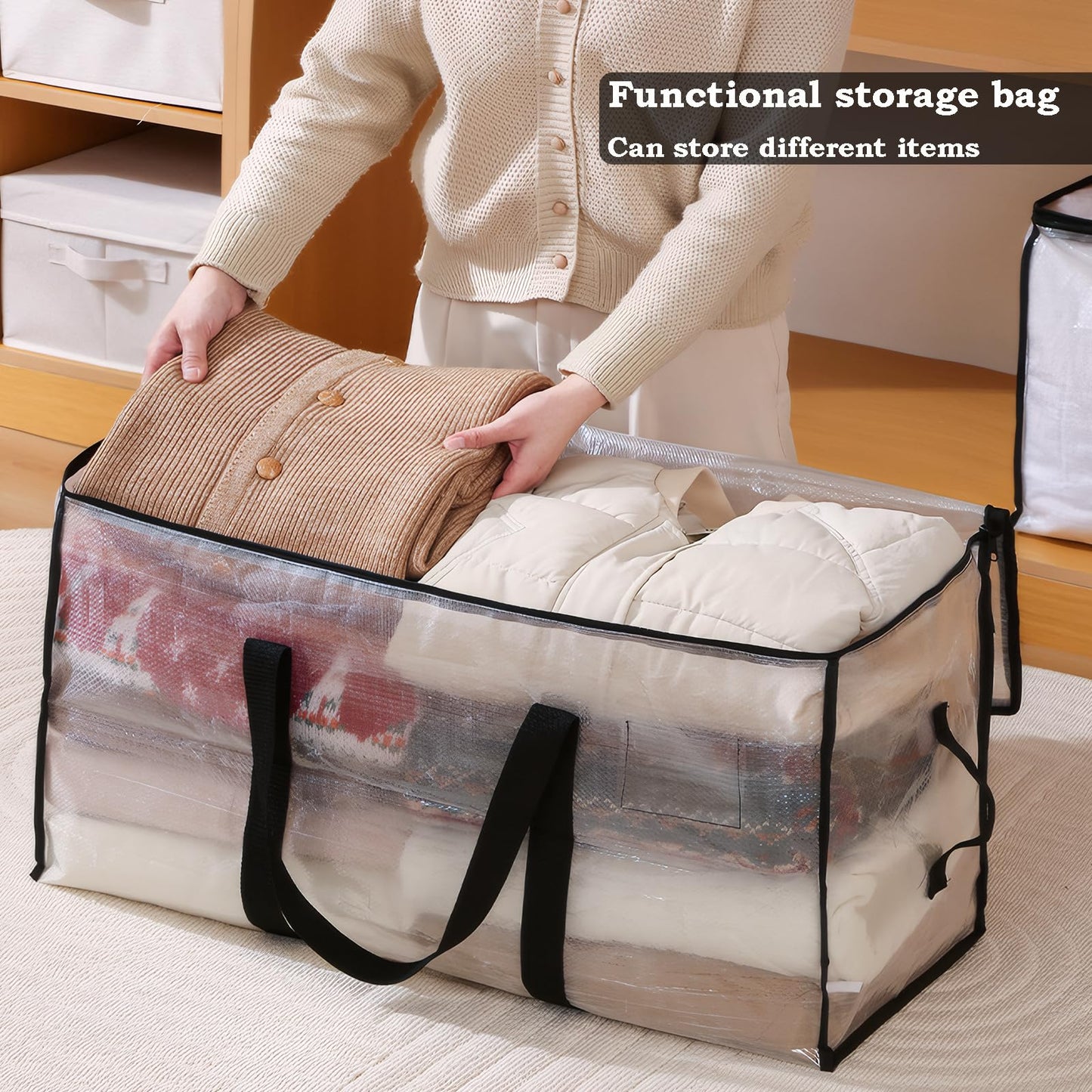 Clear Plastic Storage Bags,95L Clothes Storage Bag with Zipper Closet Organizer,Large Moving Bags With Heavy Duty Handles & Zips for Clothing