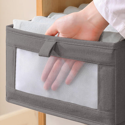 Braozaiw 3Pcs Wardrobe Storage Organiser with Clear Window - Foldable Fabric Boxes for Underwear, Socks, Clothing (Gray, Size XL 45 * 27 * 17)