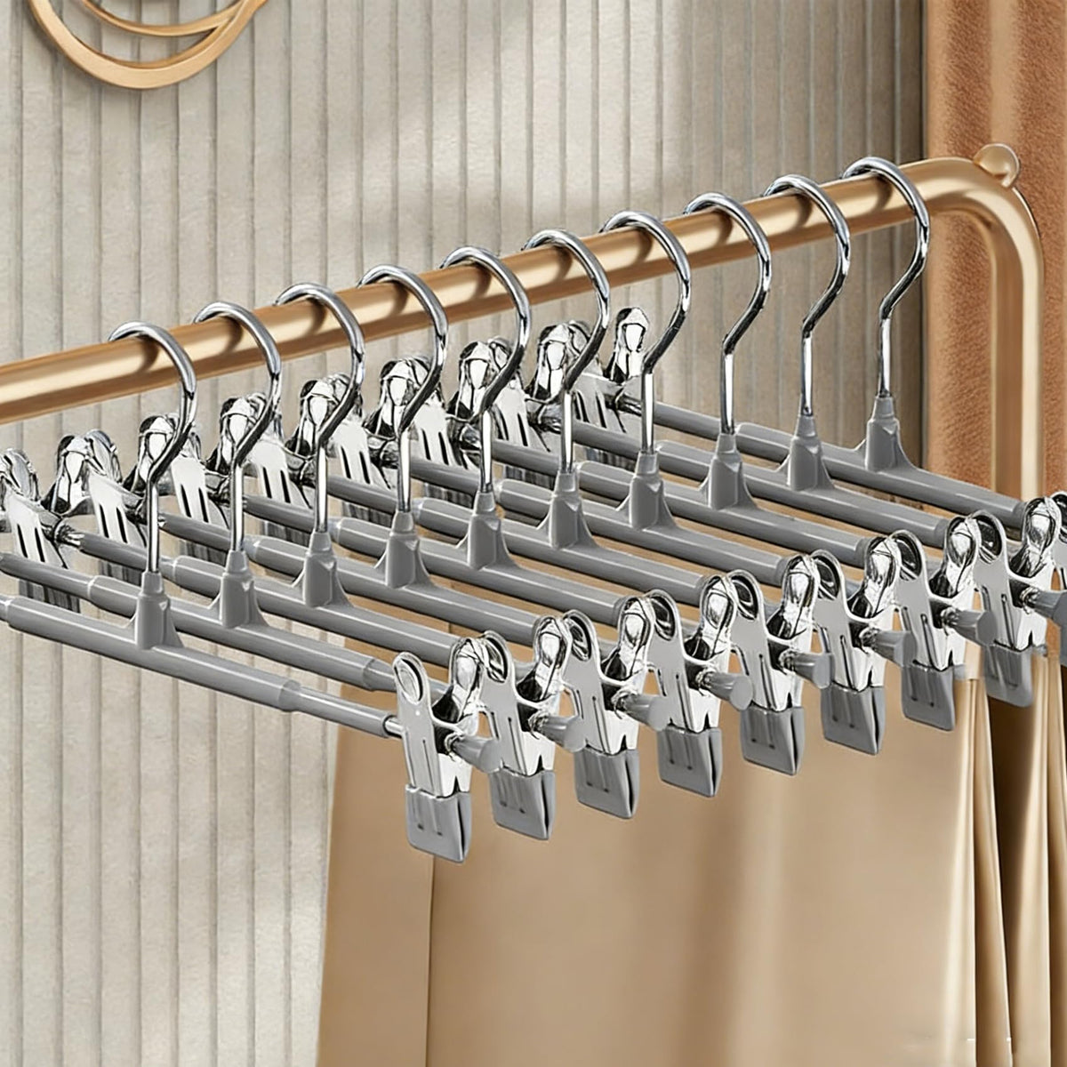 10 Pack Trouser Hanger, 30cm Pants Hangers Space Saving Skirt Hangers with Adjustable Clips,Heavy Duty Clothes Coat Garment Jeans Hangers