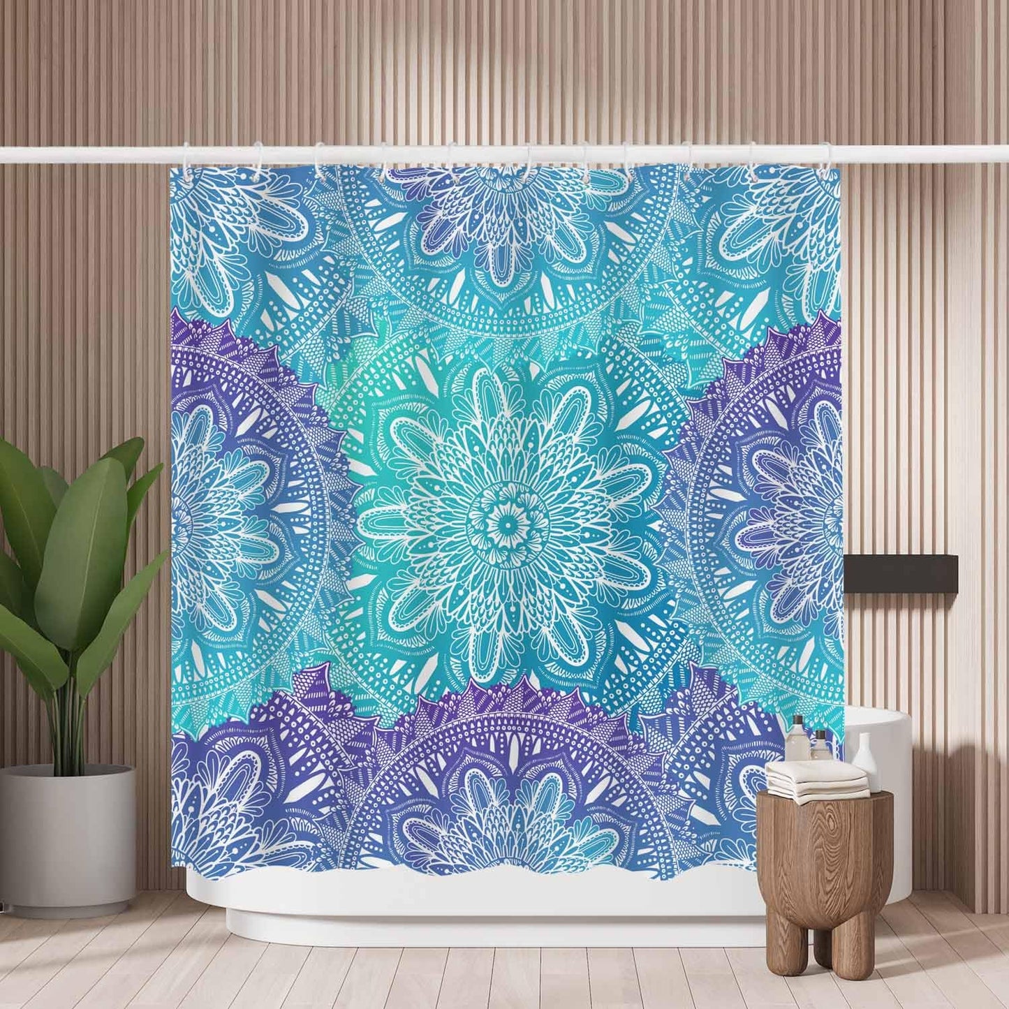 Woutay Shower Curtain Mould Proof Resistant Abstract Ethnic Mandala Pattern,Water Repellant Fabric,Polyester,Size 180x180CM
