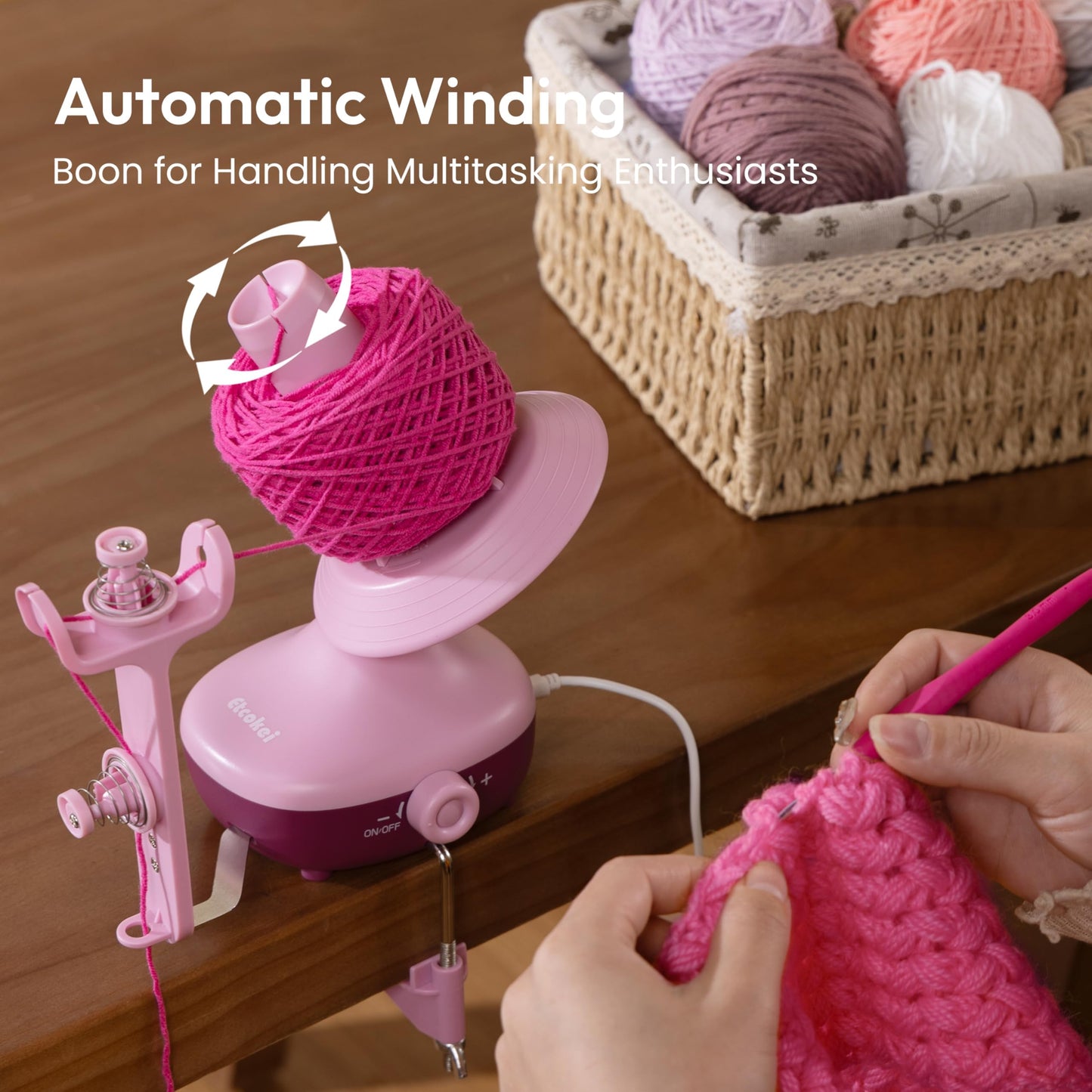 Etcokei Yarn Winder, Electric Wool Winder for Crocheting, Compact Yarn Cake Winder with Strong Tension Stepless Speed, Automatic Yarn Ball Winder Yarn