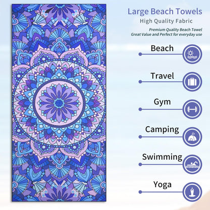 Vorvowry Microfibre Beach Towels for Adults Women Men Extra Large Lightweight Quick Dry Sand Free Travel Towel Double Sided Printing for Swim Sports