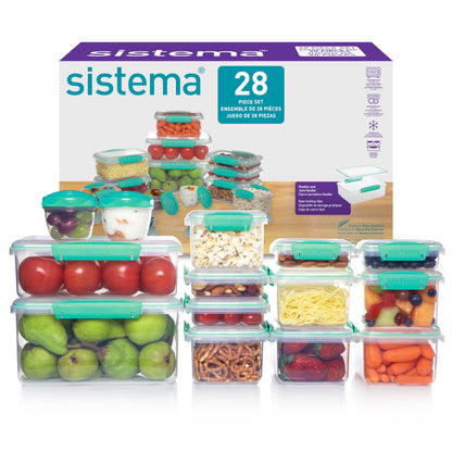 Sistema KLIP IT Food Storage Containers | Airtight & Stackable Meal Prep Containers with Lids | School Lunch Boxes & Snack Boxes | BPA-Free | 28 Count