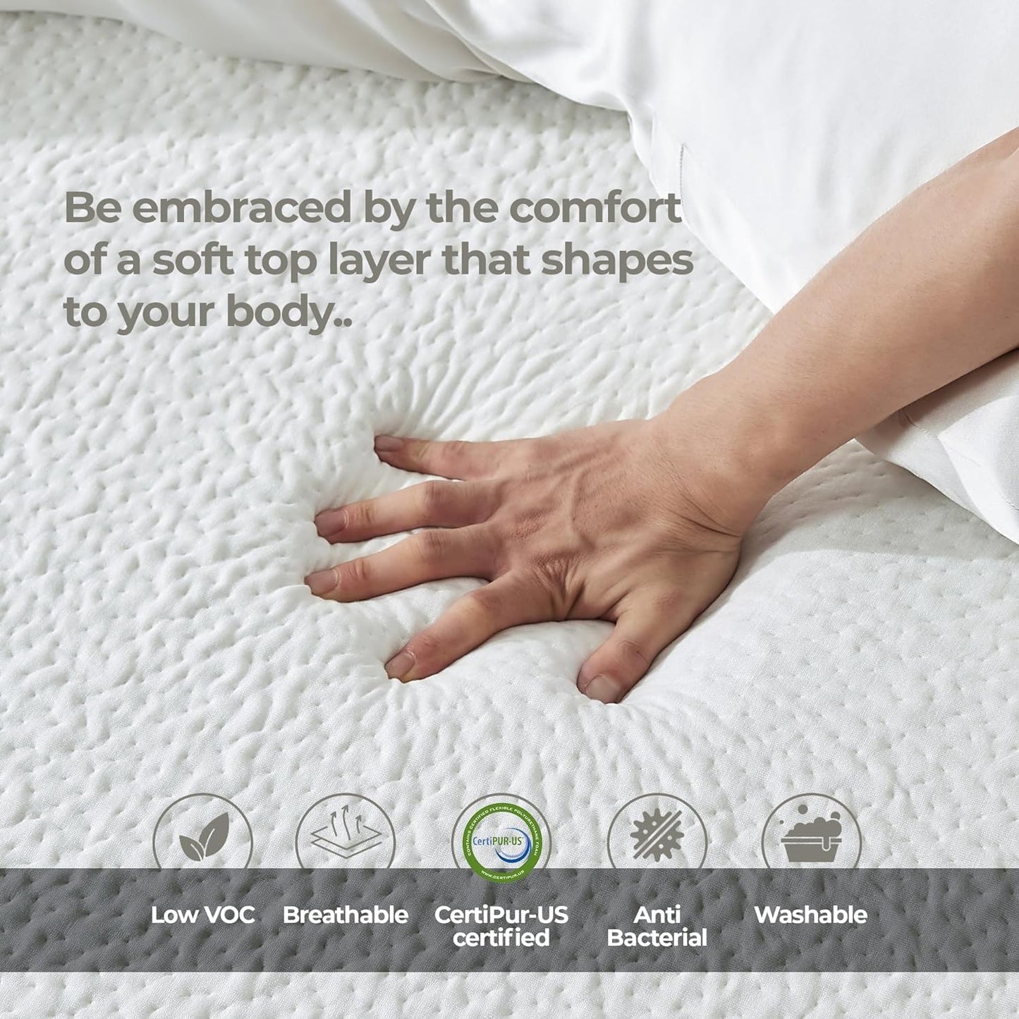 Classic Living Aether Memory Foam Mattress with Cooling Gel Foam - 18 cm Medium Firm Single Mattress in a Box, White, 90X190