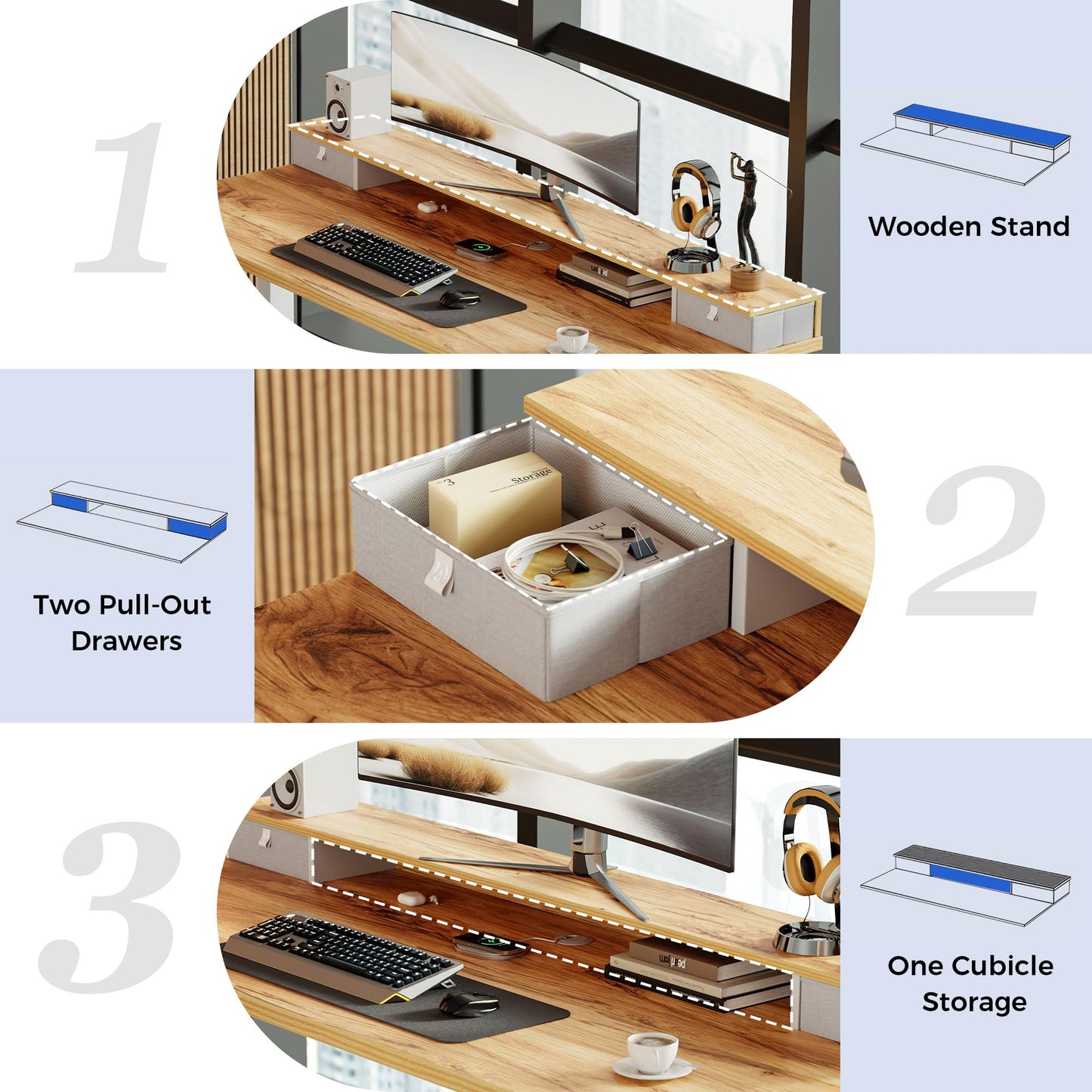 Agilestic Electric Adjustable Height Desk, with 2 Fabric Drawers, 100x60cm