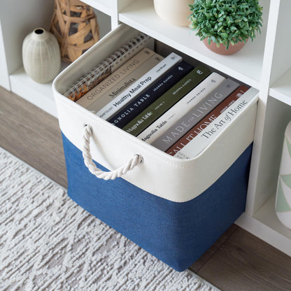 OrganiHaus Fabric Storage Boxes, Set of 3 Foldable 33X33 Cube Organiser Bins with Rope Handles for Shelves, Nursery & Closet