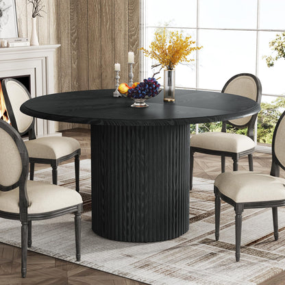 Tribesigns 47" Round Dining Table for 4, Farmhouse Kitchen Table with Metal Base, Modern Small Dinner Table for Dining Room,Kitchen, Black