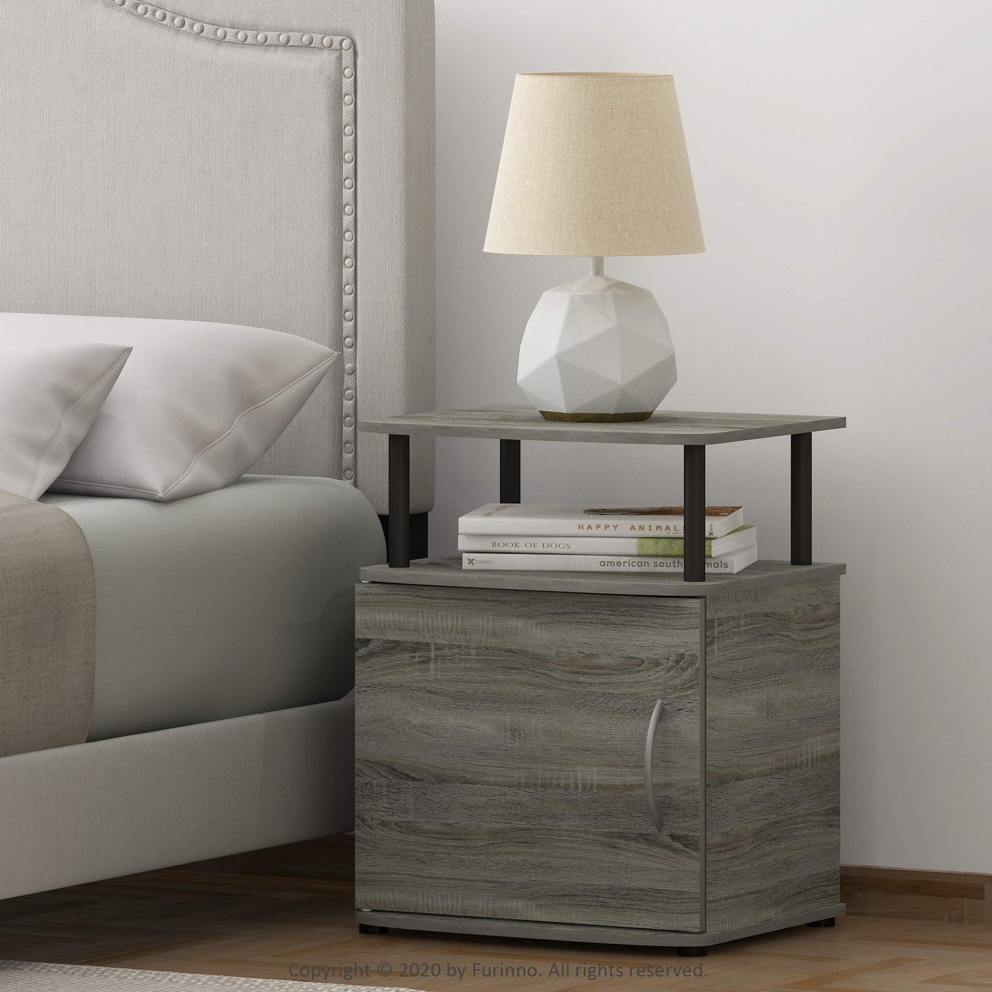 Furinno JAYA Side Table, End Table with Door Cabinet, Night Stand, Bedside Table, for Living Room, Bedroom, French Oak
