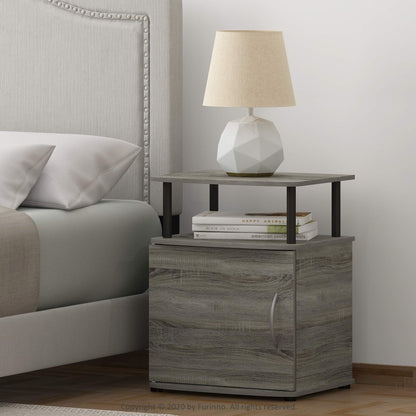 Furinno JAYA Side Table, End Table with Door Cabinet, Night Stand, Bedside Table, for Living Room, Bedroom, French Oak