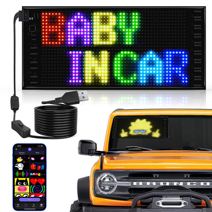 Double Row Scrolling LED Sign for Car, 10.6" x 4.7" Flexible 5V/2A Bluetooth APP Control Programmable LED Sign Custom Text Animation Digital LED