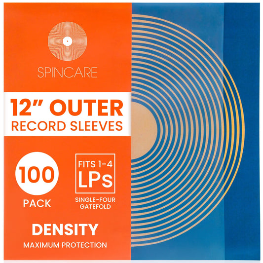 100x 12 Inch UV Protection Outer Vinyl Record Sleeves | Spincare Density Single & Double Album LP Protective Sleeve | Strong Polyethylene Archival