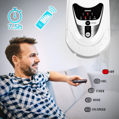 Duronic FN55 WE Wall Fan 60W 5 Blades, 40 cm Oscillating Head with Timer 3 Speeds Remote Control Powerful and Silent Motor Sliding Wall Bracket