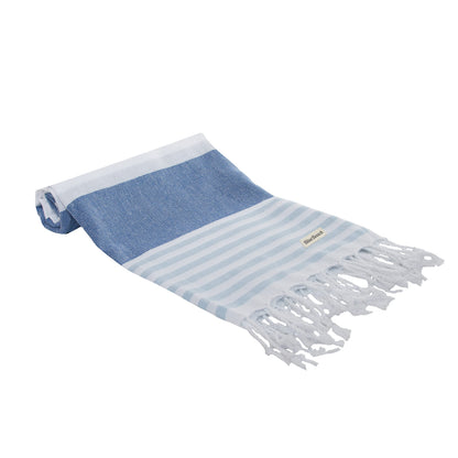 Blue Beach Turkish Towel - 100x180cm Large Turkish Hammam Peshtemal Towel - Super Absorbent, Quick Dry, Lightweight, Compact Towels for Swimming