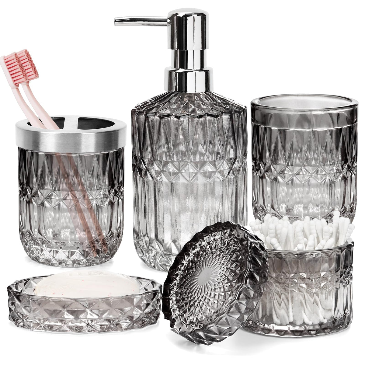 5-Piece Glass Bathroom Accessories Set – Gradient Black & Clear