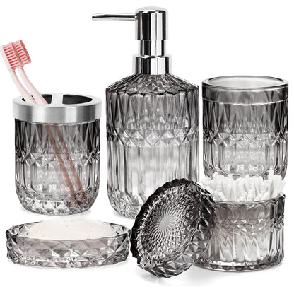 5-Piece Glass Bathroom Accessories Set – Gradient Black & Clear