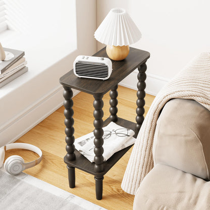 JERX 2-Tier Narrow Side Table Small End Table Walnut Brown