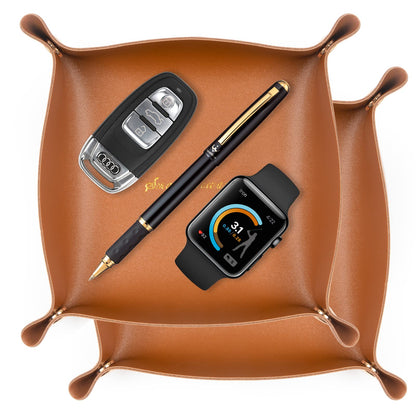 AIBAOBAO 2 Pieces Valet Tray, Leather Tray Organizer, Tray PU Leather Tray
