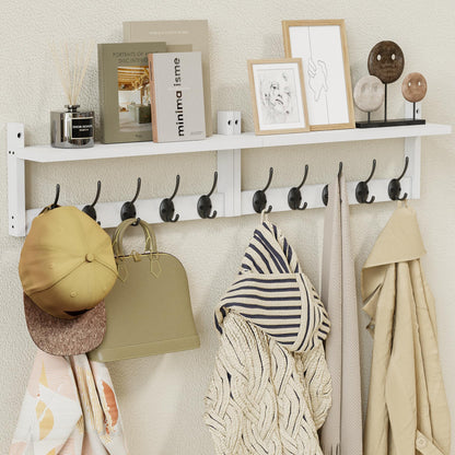 AMBIRD 87cm Wooden Wall Coat Hooks with Shelf - Stylish and Practical Wall-Mounted Storage - 10 Hooks for Hanging Coats, Hats, Keys, Bags, Scarves