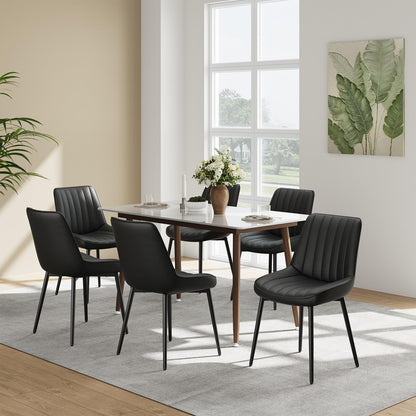 COLAMY Black Dining Chairs Set of 6,Technology Fabric Chairs for Dining Room with Metal Legs and Thick Seat Cushion