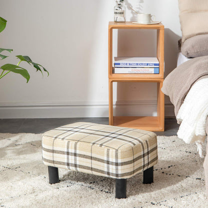 IBUYKE 16.54" Small Footstool Linen Fabric Pouf Ottoman Footrest Modern Home Living Room Bedroom Rectangular Stool, with Padded Seat Pine Wood Legs