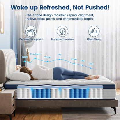 BedStory Single Mattress 3FT, 10.3 Inch Hybrid Mattress, 7-Zone Mattress with Breathable Foam and Individually Pocket Sprung Firm- Extra Lumbar